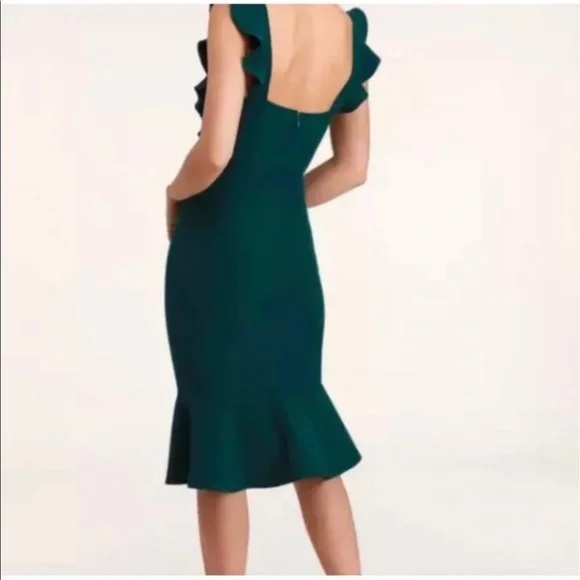 Lulu’s Emerald Green Hearts Aflutter Bodycon Trumpet Midi Ruffle Hem Dress - Picture 3 of 14